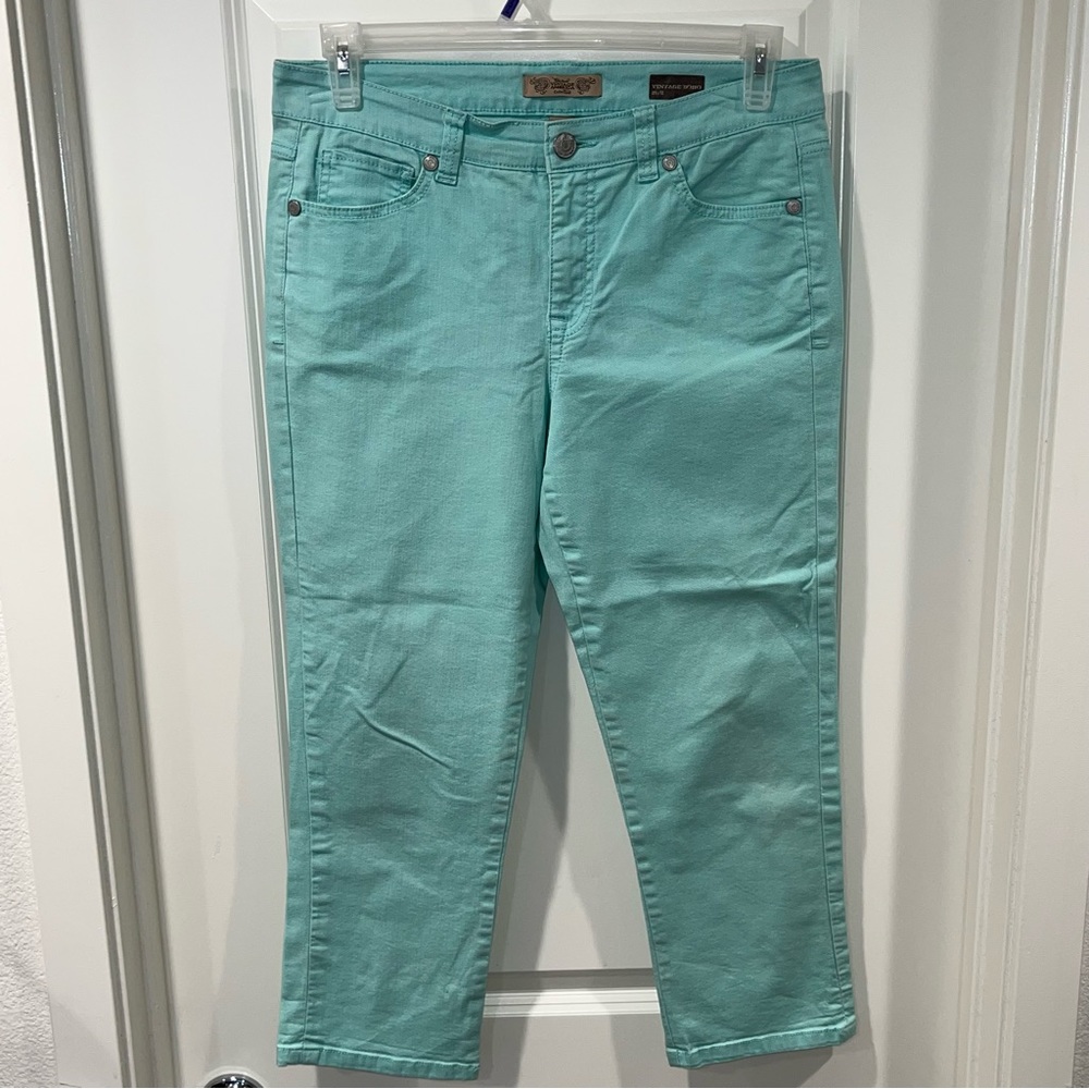 Nine West Vintage America collection Straight Women green denim Size 8/29 BOHO